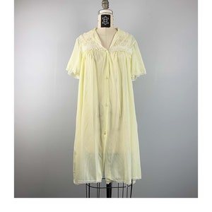 60s 70s Canary Yellow Sheer Lightweight House Coat Night Gown Size S-L
