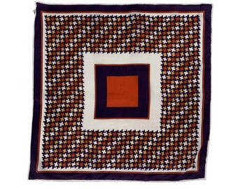 70s Navy Terracotta Geometric Houndstooth Square Silky Japanese Scarf Clown Core Bandana Made in Japan