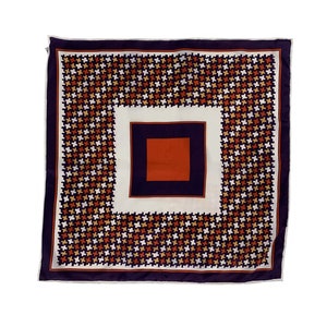 70s Navy Terracotta Geometric Houndstooth Square Silky Japanese Scarf Clown Core Bandana Made in Japan