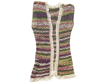 80s Crochet Handmade Mutli-Color Long Cardigan Vest