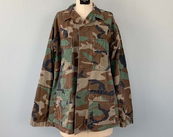 90s US Army Camo Jacket Camouflage Fatigues Button Up Punk Industrial Noise Medium Regular