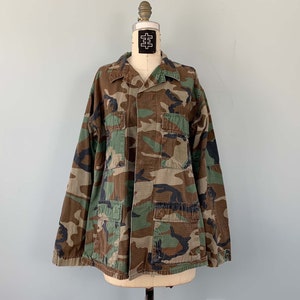 90s US Army Camo Jacket Camouflage Fatigues Button Up Punk Industrial Noise Medium Regular