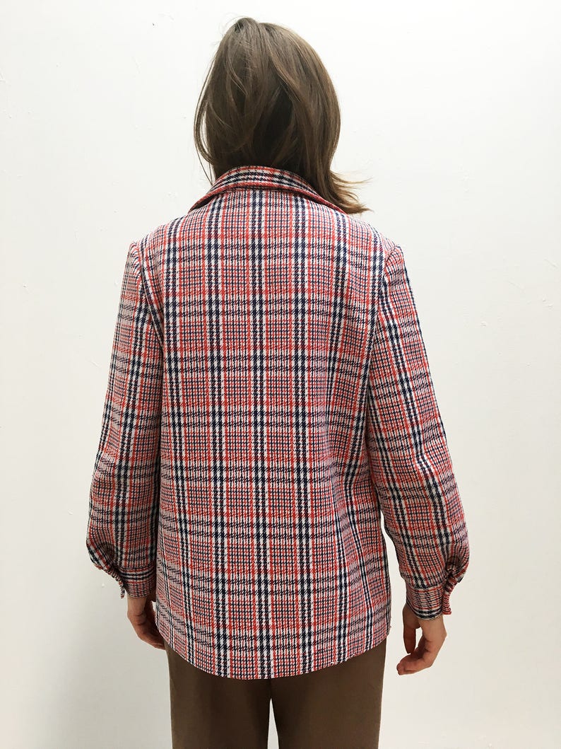 70s Red White and Blue Plaid Jacket Size SM