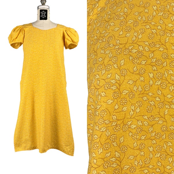90s Marigold and Yellow Thigh High Slit Puff Sleeve Princess Dress Mumu Medium