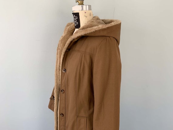 70s Penny Lane Light Brown Hooded Coat with Faux … - image 7