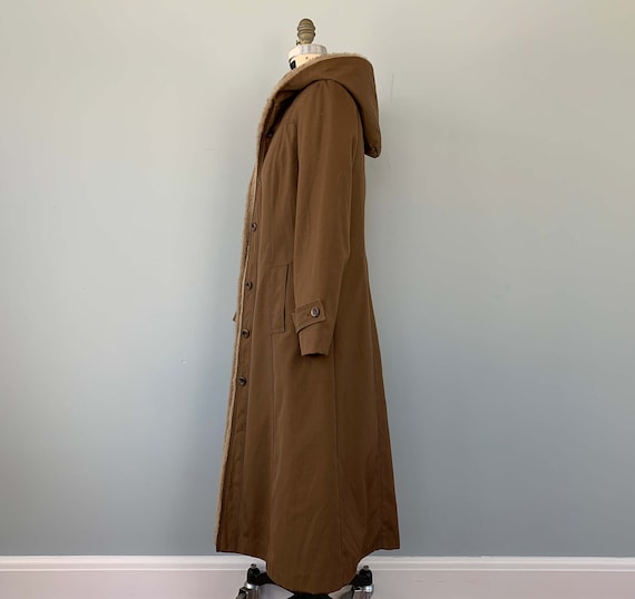 70s Penny Lane Light Brown Hooded Coat with Faux … - image 3