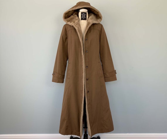 70s Penny Lane Light Brown Hooded Coat with Faux … - image 2