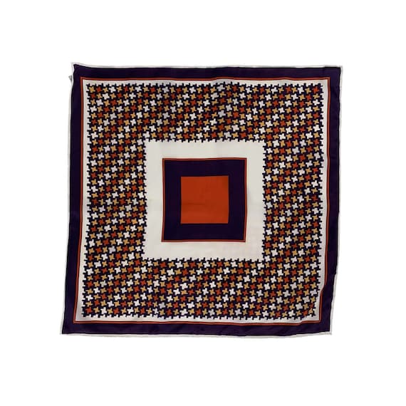 70s Navy Terracotta Geometric Houndstooth Square … - image 1