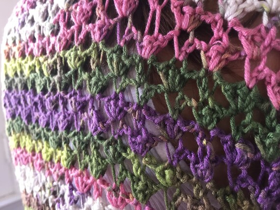 80s Crochet Handmade Mutli-Color Long Cardigan Ve… - image 9