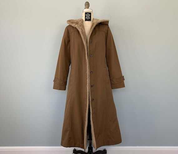 70s Penny Lane Light Brown Hooded Coat with Faux … - image 1