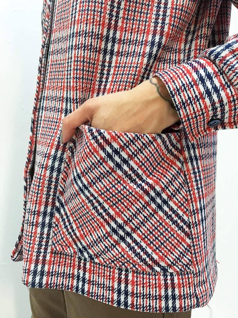 70s Red White and Blue Plaid Jacket Size SM