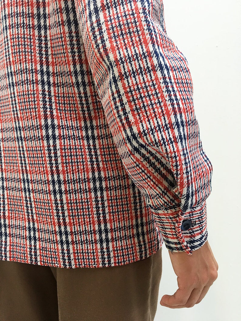 70s Red White and Blue Plaid Jacket Size SM