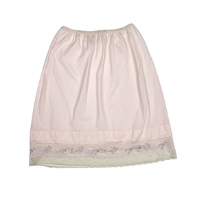 50s 60s Baby Pink Embroidered Flower Lace Slip Skirt Peignoir by Hollywood Vassarette S - M
