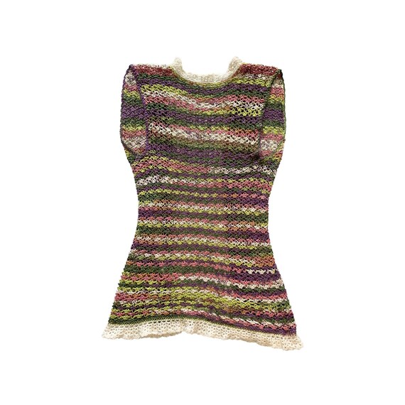 80s Crochet Handmade Mutli-Color Long Cardigan Ve… - image 2