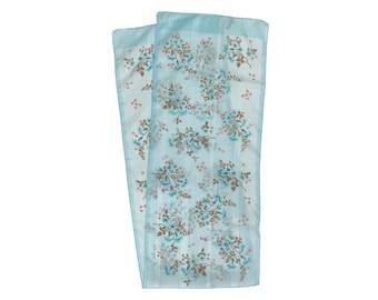 70s Robin's Egg Blue Floral Sheer Italian Scarf Head Wrap Ascot Made in Italy