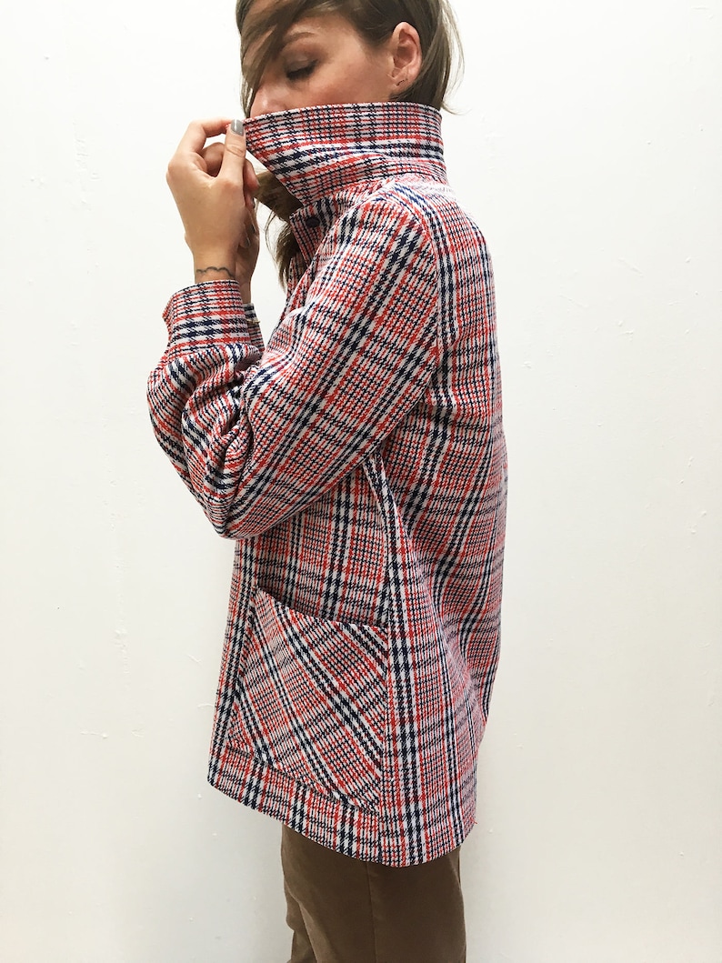 70s Red White and Blue Plaid Jacket Size SM