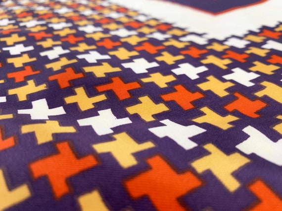 70s Navy Terracotta Geometric Houndstooth Square … - image 3