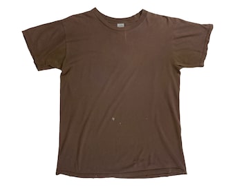 80s Army Surplus Super Soft Brown Cotton Tee Shirt Size Large Made in USA