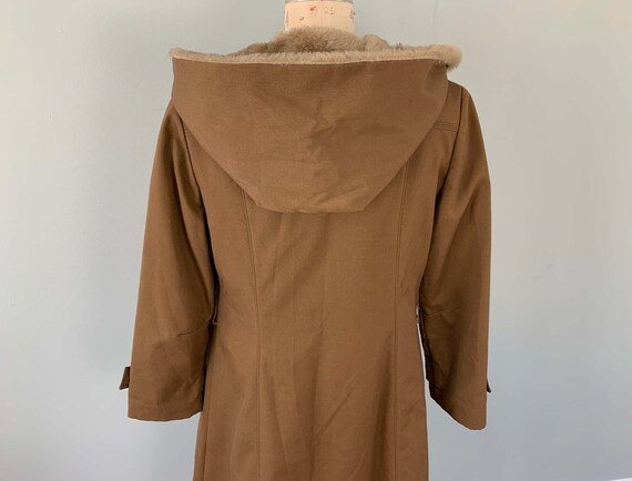 70s Penny Lane Light Brown Hooded Coat with Faux … - image 8