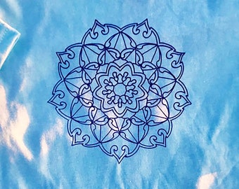 Mandala Children's T-Shirt in Purple on Light Blue