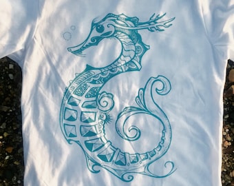 Sea War-Horse Children's T-Shirt in Aqua on White