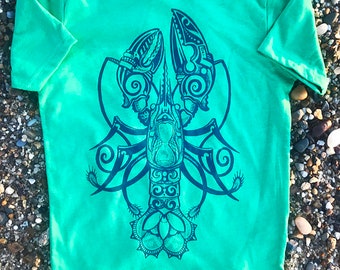 Bio Mechanical Time Lobster Children's T-Shirt in Navy on Kelly Green