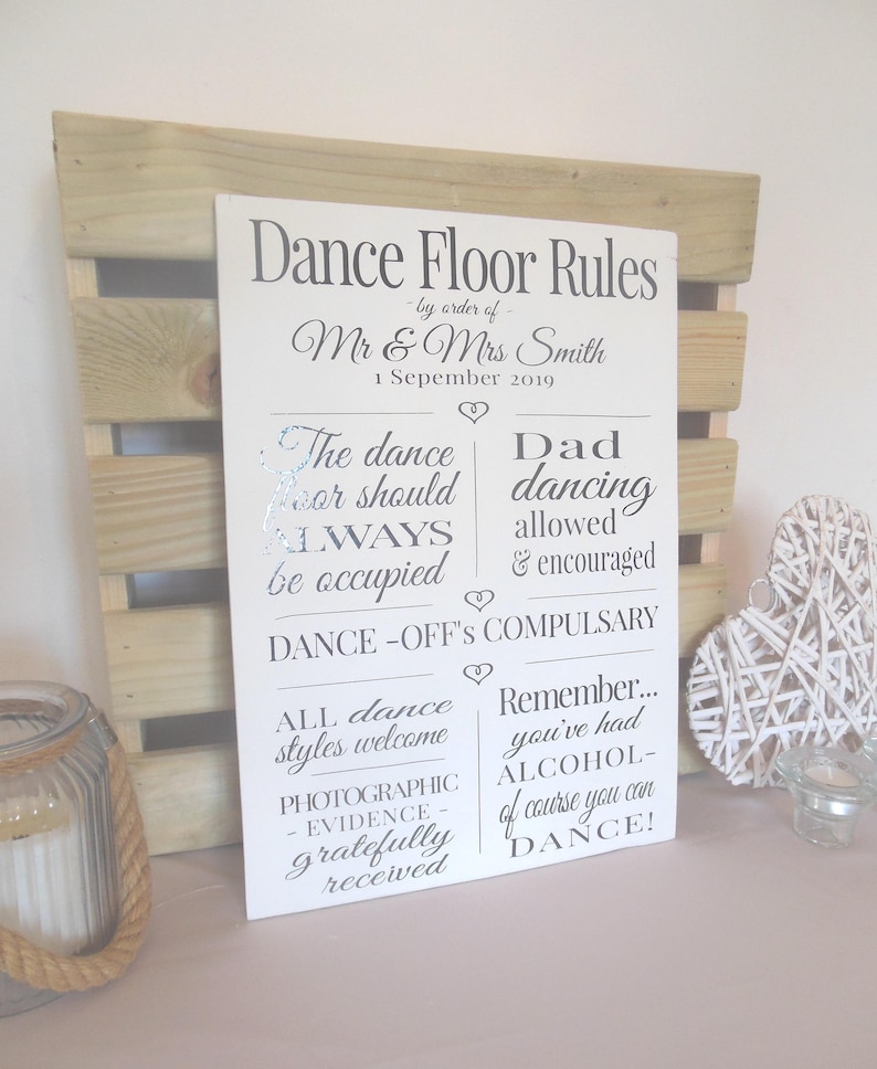 Personalised Wood Wedding Sign Dance Floor Rules A2 Size 60x42cm image 3