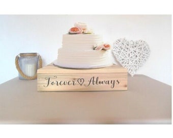 14" Square Wooden Rustic Wedding Cake Stand - 'Forever & Always'