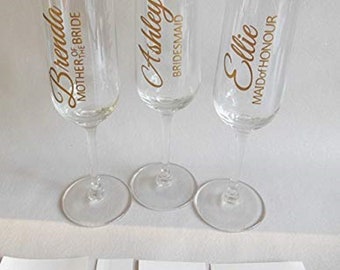 DIY Decals for Wine Glasses, Champagne Flutes, Water Bottles, Glassware - Bridal Party Names and Roles