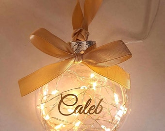 Personalised LED Fairy Light Lightup Bauble Decoration - Perfect for Family and Friends - Battery operated - Gold Tone