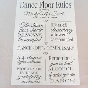 Personalised Wood Wedding Sign Dance Floor Rules A2 Size 60x42cm image 2