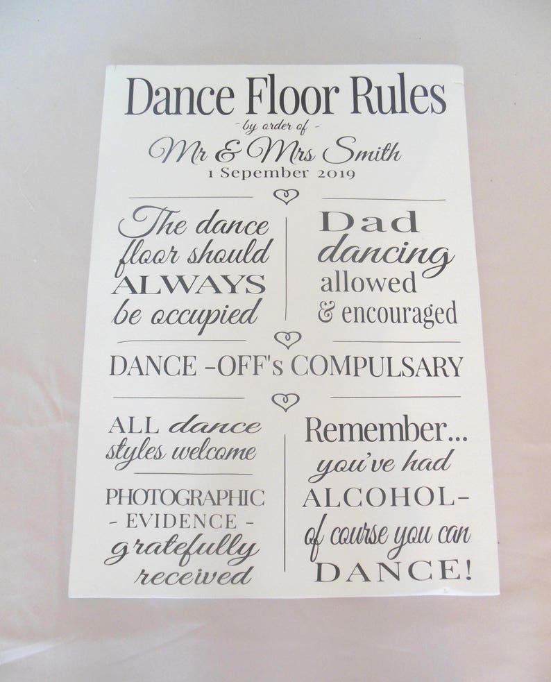 Personalised Wood Wedding Sign Dance Floor Rules A2 Size 60x42cm image 2