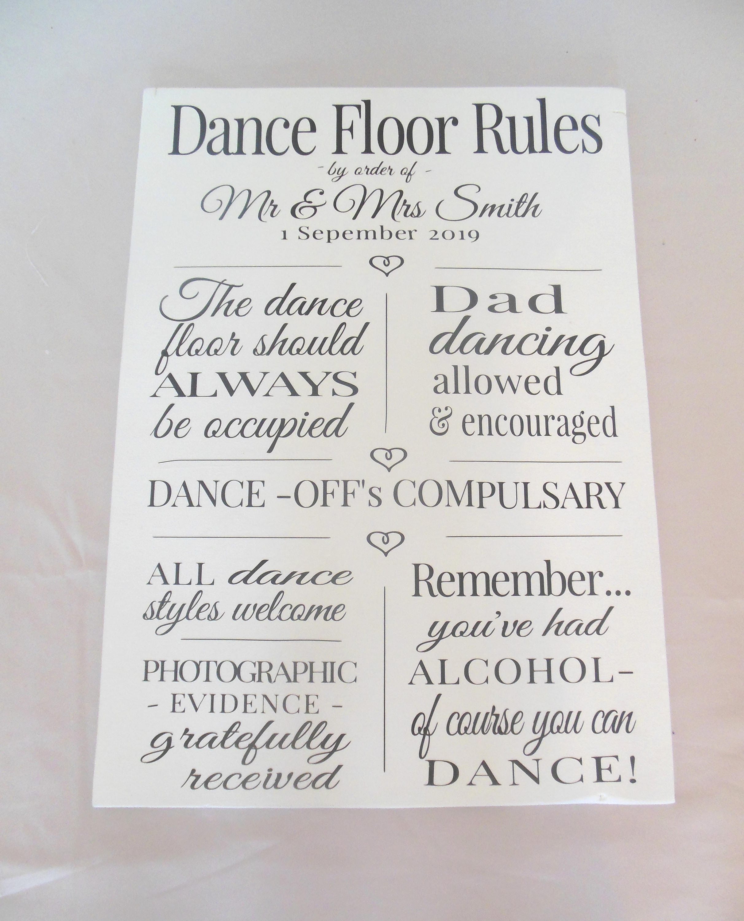 Personalised Wood Wedding Sign Dance Floor Rules A2 Size Etsy UK