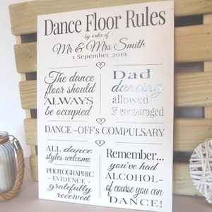 Personalised Wood Wedding Sign Dance Floor Rules A2 Size 60x42cm image 1