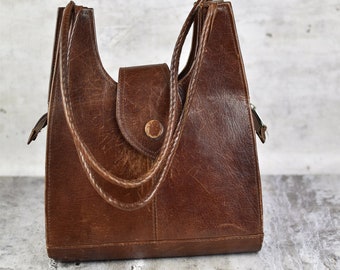 Vintage Retro Handbag - Women's Purse - Unique Brown Bag - Leather Brown Handbag - Top Handle Gift For Her - Bohemian Genuine Leather Bag