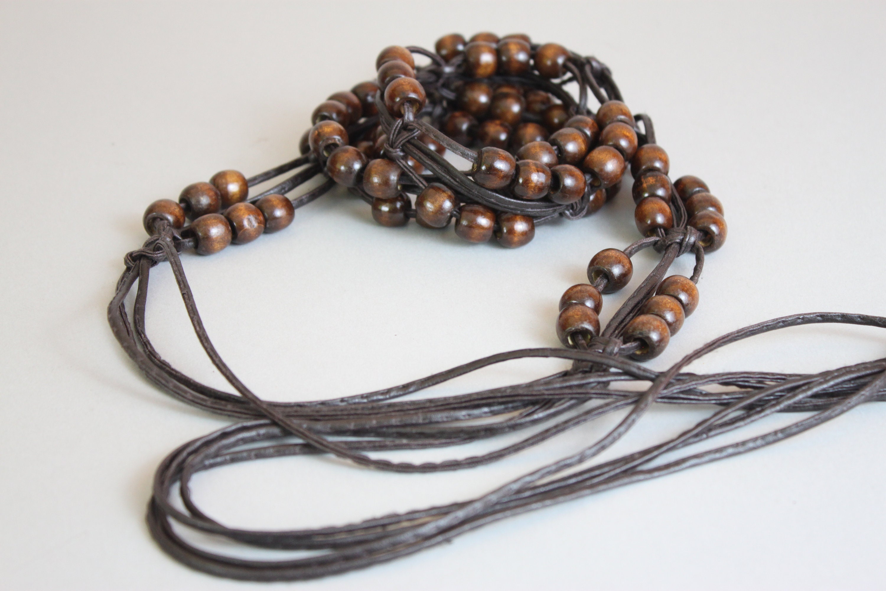 Womens Brown Leather Belt Handmade Macrame Knit - C14 Women main image 3