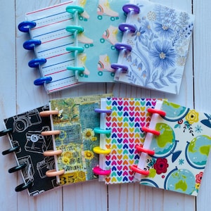 Micro Happy Notes, Mini Happy Planner Booklet, 4 discs, laminated, front cover, flowers, succulent, blank paper, purse size, Serving Peaches