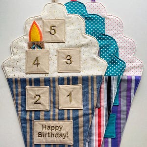 Birthday Countdown, Advent Calendar, 5 days, Gift for Kids, Cupcake Design, Embroidered, Birthday Activities, Gift Ideas, Ice Cream Cone