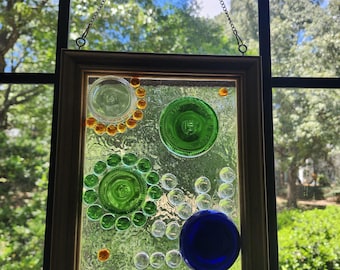 Recycled Glass Bottle Mosaic Suncatcher, Floral Glass Art Window Panel