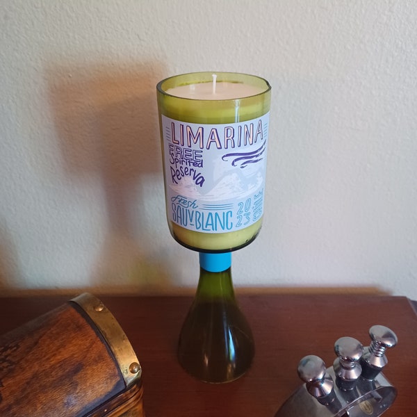 Chilean White Wine Bottle Candle - Eco-friendly Soy Wax, Upcycled Décor, Wine-themed Home Accents