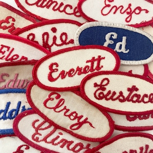 Vintage "E" Names Embroidered Oval Uniform Name Patches - Men's & Women's names - CHOOSE ONE - Industrial Work Shirt - Vintage Supply