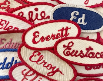 Vintage "E" Names Embroidered Oval Uniform Name Patches - Men's & Women's names - CHOOSE ONE - Industrial Work Shirt - Vintage Supply