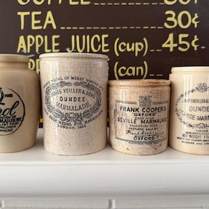 Vintage Antique English Ironstone Jar Pot Crocks - CHOOSE ONE - Keiller Dundee Marmalade - Cooper Seville Marmalade - Virol Bone Marrow