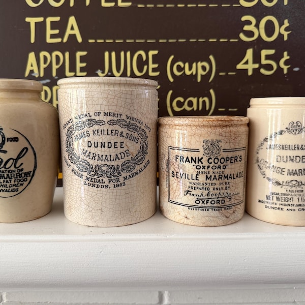 Vintage Antique English Ironstone Jar Pot Crocks - CHOOSE ONE - Keiller Dundee Marmalade - Cooper Seville Marmalade - Virol Bone Marrow