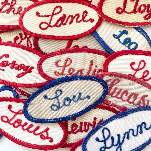 Vintage "L" Names Embroidered Oval Uniform Name Patches - Men's & Women's names - CHOOSE ONE - Industrial Work Shirt - Vintage Supply