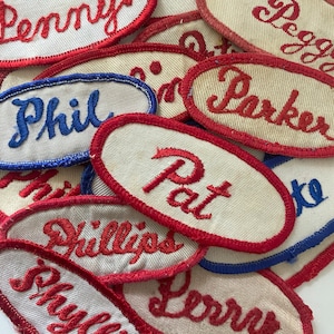 Vintage &quot;P&quot; Names Embroidered Oval Uniform Name Patches - Men&#39;s & Women&#39;s names - CHOOSE ONE - Industrial Work Shirt - Vintage Supply