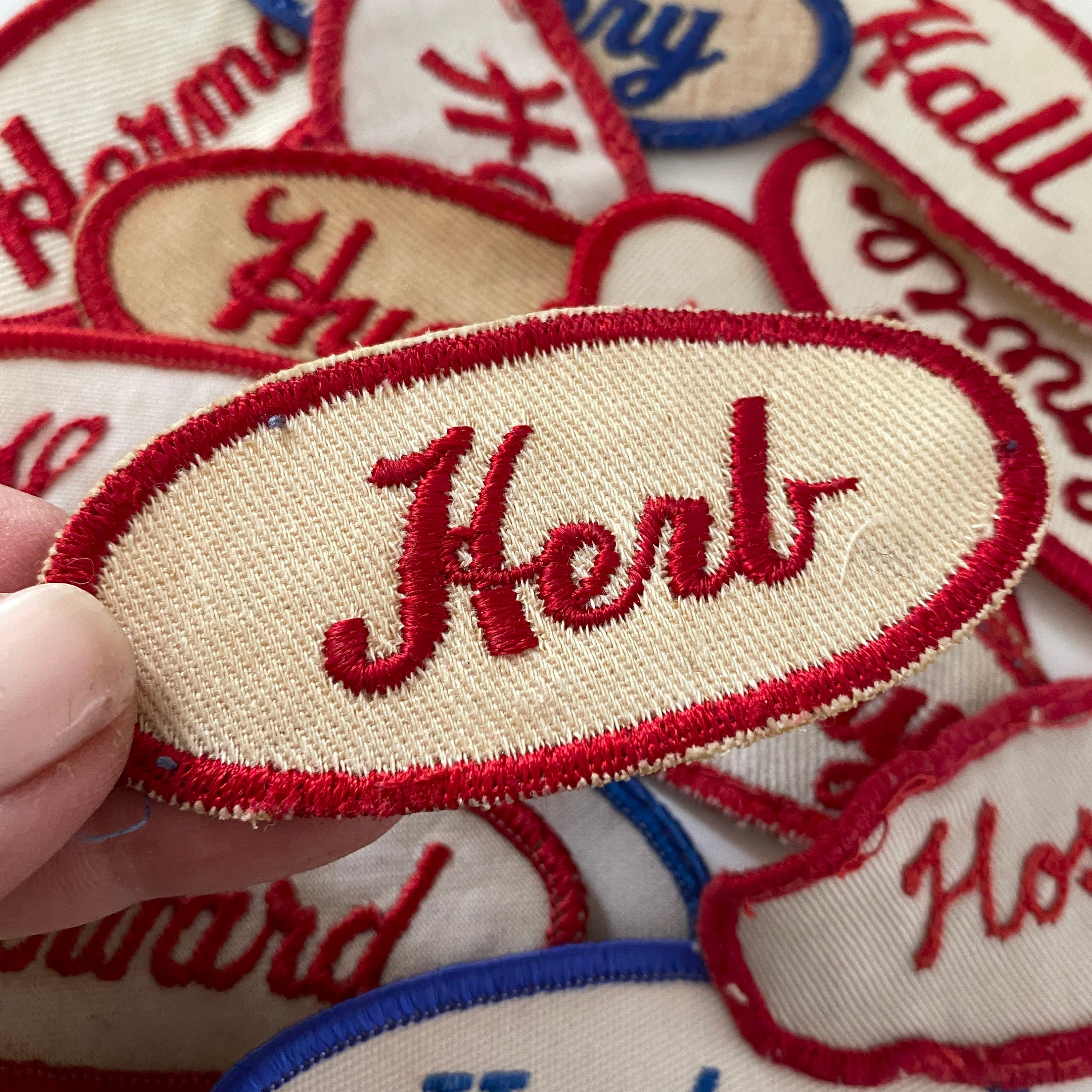 RESTOCKED Bulk Vintage Red Embroidered Oval Uniform Name Patches 25 or 50  Random Names Men's Names Industrial Work Shirt Vtg Supply 