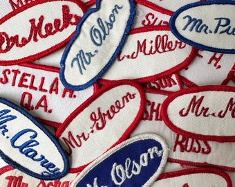 QUIRKY NAME Patches - Vintage Embroidered Oval Uniform Name Patches - CHOOSE One - Industrial Work Shirt - Vintage Supply - Free Shipping