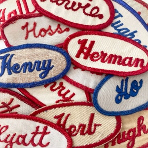 Vintage &quot;H&quot; Names Embroidered Oval Uniform Name Patches - Men&#39;s & Women&#39;s names - CHOOSE ONE - Industrial Work Shirt - Vintage Supply
