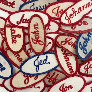 Vintage &quot;J&quot; Names Embroidered Oval Uniform Name Patches - Men&#39;s & Women&#39;s names - CHOOSE ONE - Industrial Work Shirt - Vintage Supply